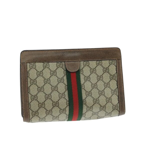 GUCCI GG Supreme Web Sherry Line Clutch Bag PVC Beige Red - Picture 1 of 16